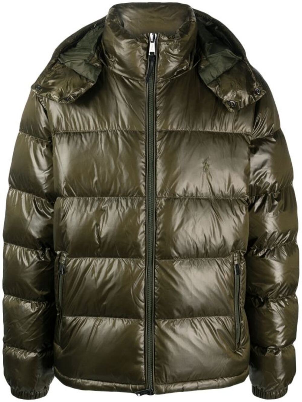 Polo Ralph Lauren Mens XL Polo Pony Hooded padded jacket Nylon Down Puffer Green